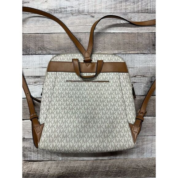 Michael Kors Dallas Medium Signature Logo MK Monogram Backpack Color Vanilla - Picture 2 of 12